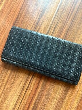 Bottega Veneta Intrecciato Leather Wallet Black Woven Authentic